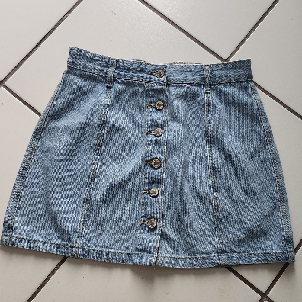 Forever 21 Light Blue Button-Front Denim Mini Skirt